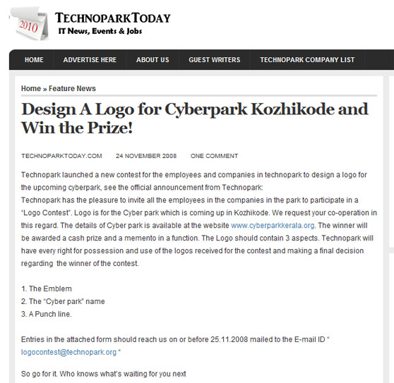 TechnoParkToday announces logo design competition for CyberPark Kozhikode