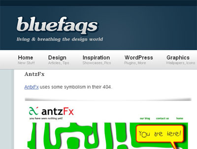 antzFX.com 404 page in BlueFaqs Blog