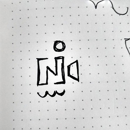 NIFFFI logo doodle: alphabets 'N' and "i" (Nila), water ripples (Nila is a river) and a movie camera