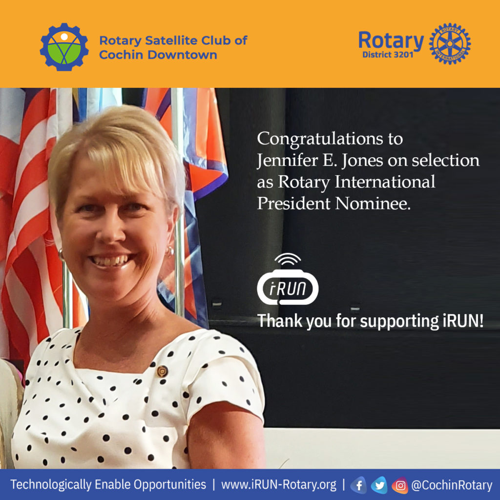 Poster congratulating Jennifer E Jones, Rotary International President Nominee