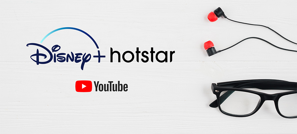 Disney+ hotstar and Youtube logos
