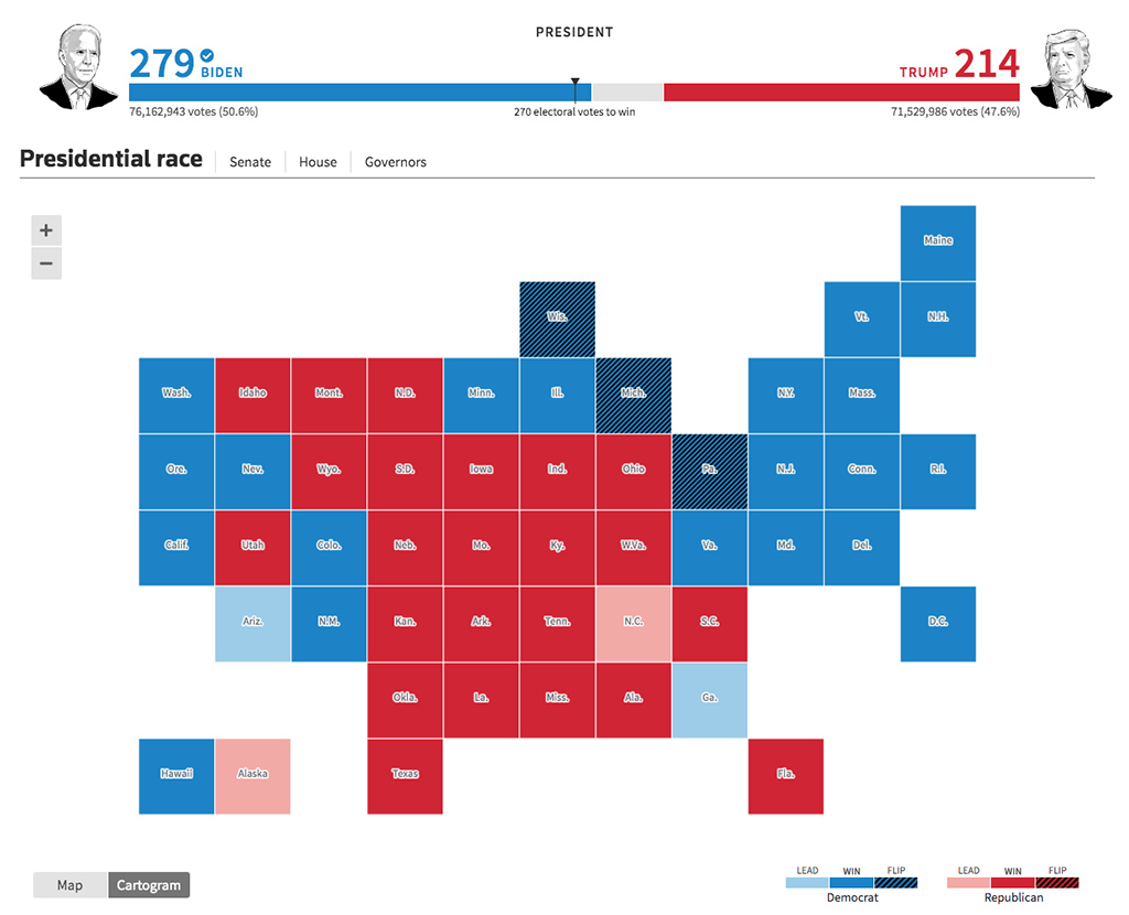 Presidential race Cartogram by Reuters