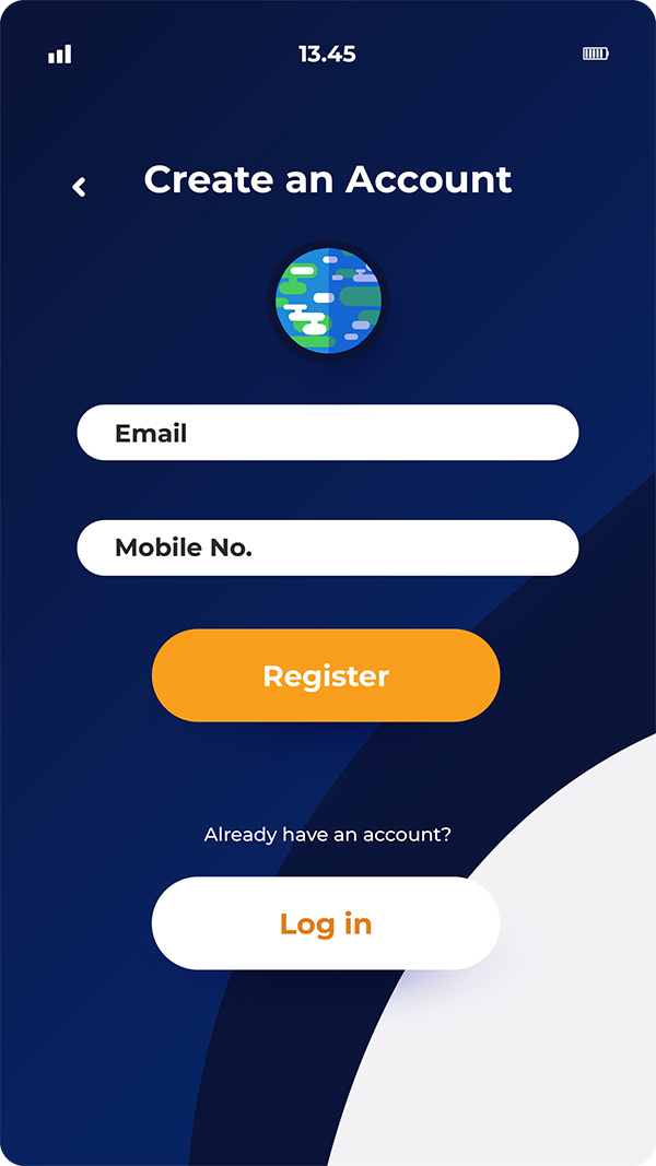 Kurzgesagt mobile app Register/Login screen