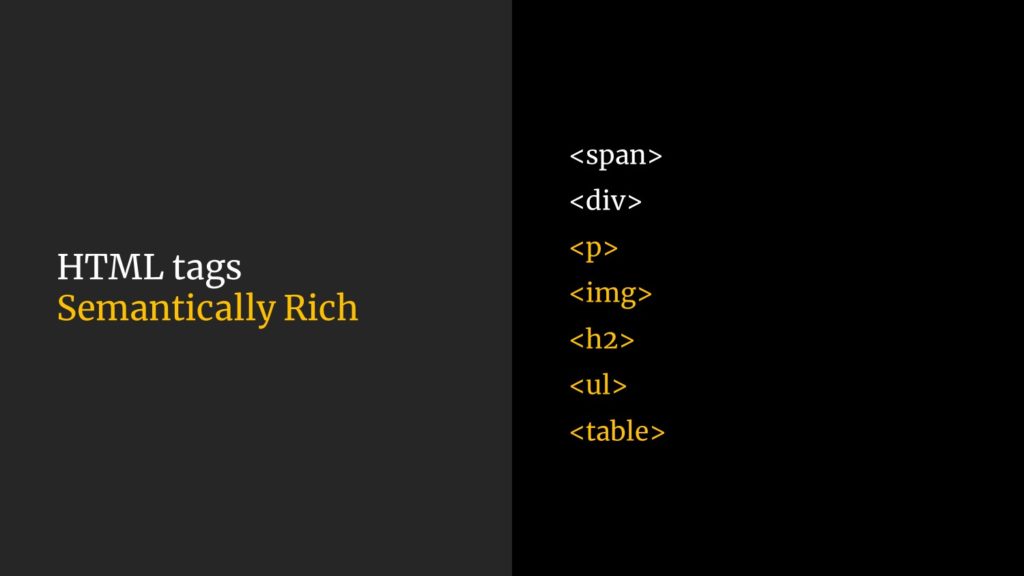 List of semantically rich HTML tags