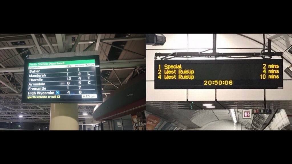 Train arrival time display: TransPerth vs. London Tube