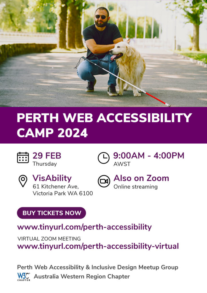 The hero image of the poster shows a blind person and their guide dog.
