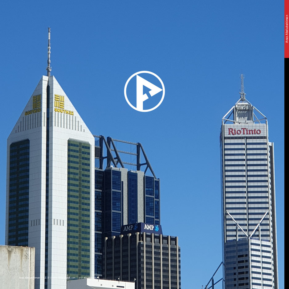 Perth city skyline showing skyscrapers