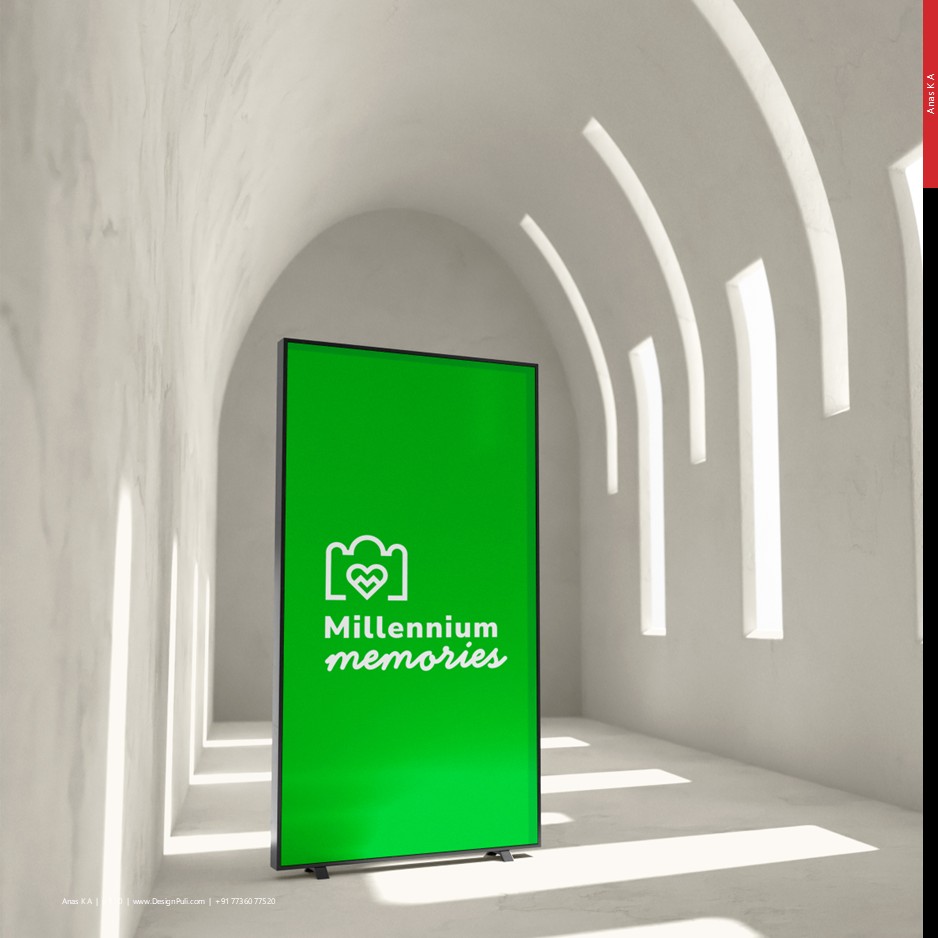 Mockup of Millennium Memories MESCE Alumni reunion logo showing a digital display inside a hallway