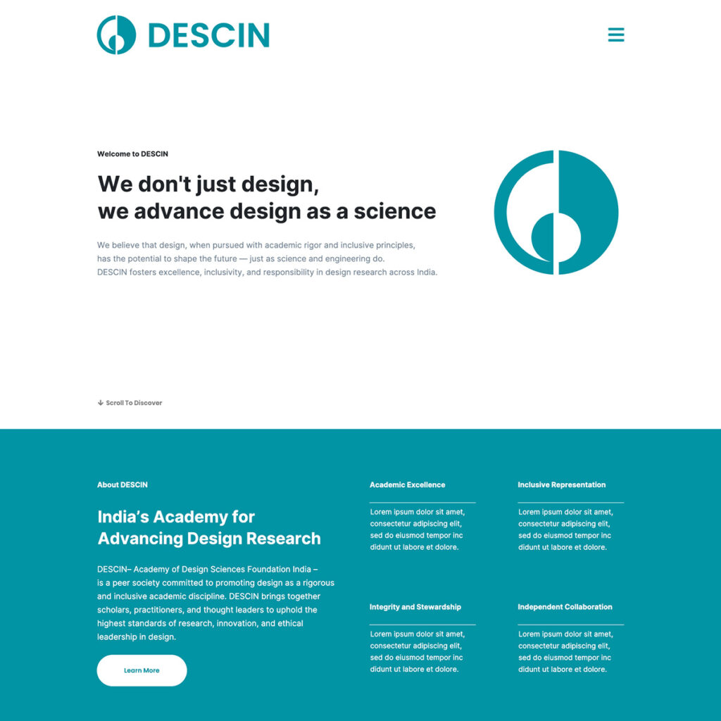 DESCIN logo as it appears on a website mockup