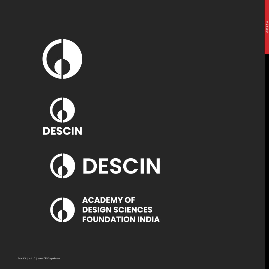 DESCIN logo and logotype in linear and stacked lockup (White color)
