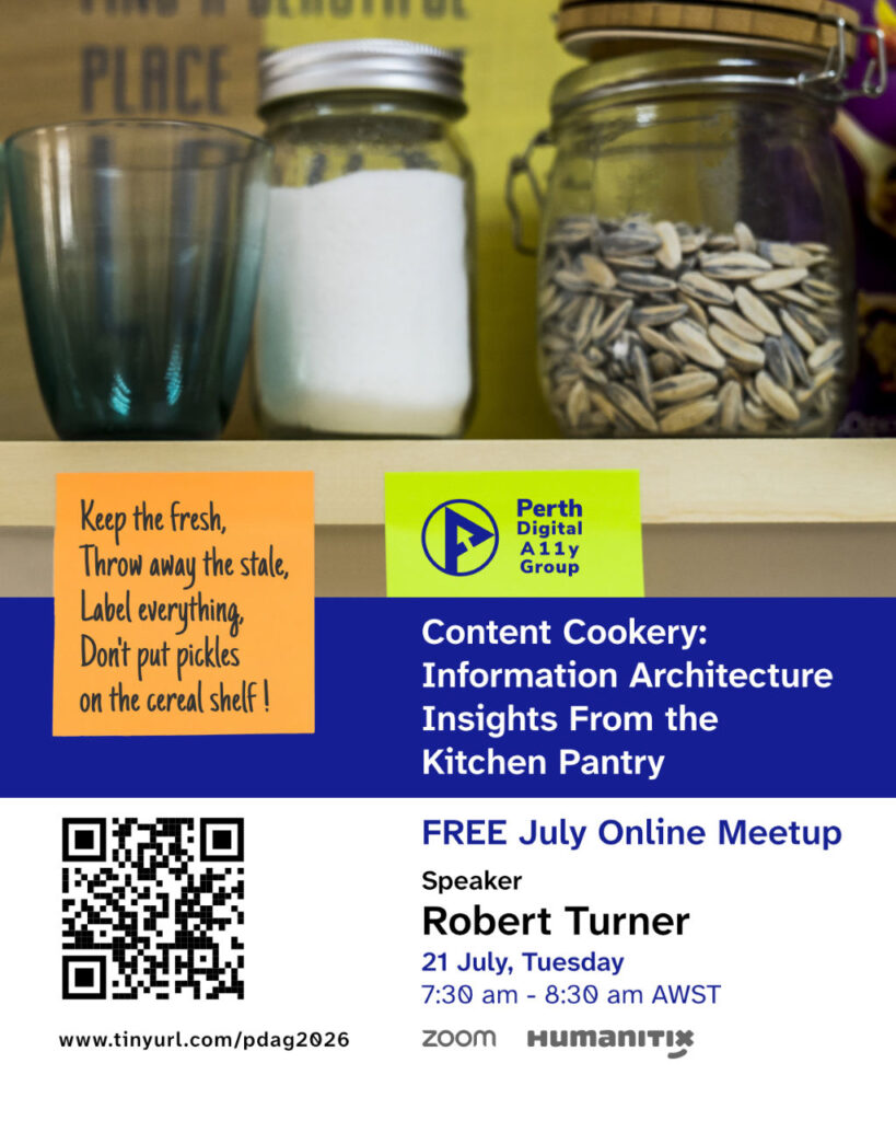 The 'Sticky Note' poster about Robert Turner's talk showing a kitchen pantry
