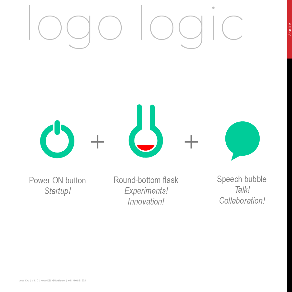 Logo logic of Startup Convo is explained in this image as a combination of Power ON icon, a round-bottom flask and a speech bubble.